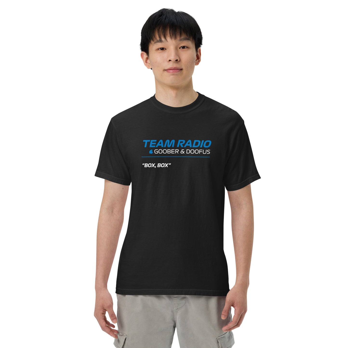 Box Box F1 Goober & Doofus Team Radio Unisex T-Shirt in Black