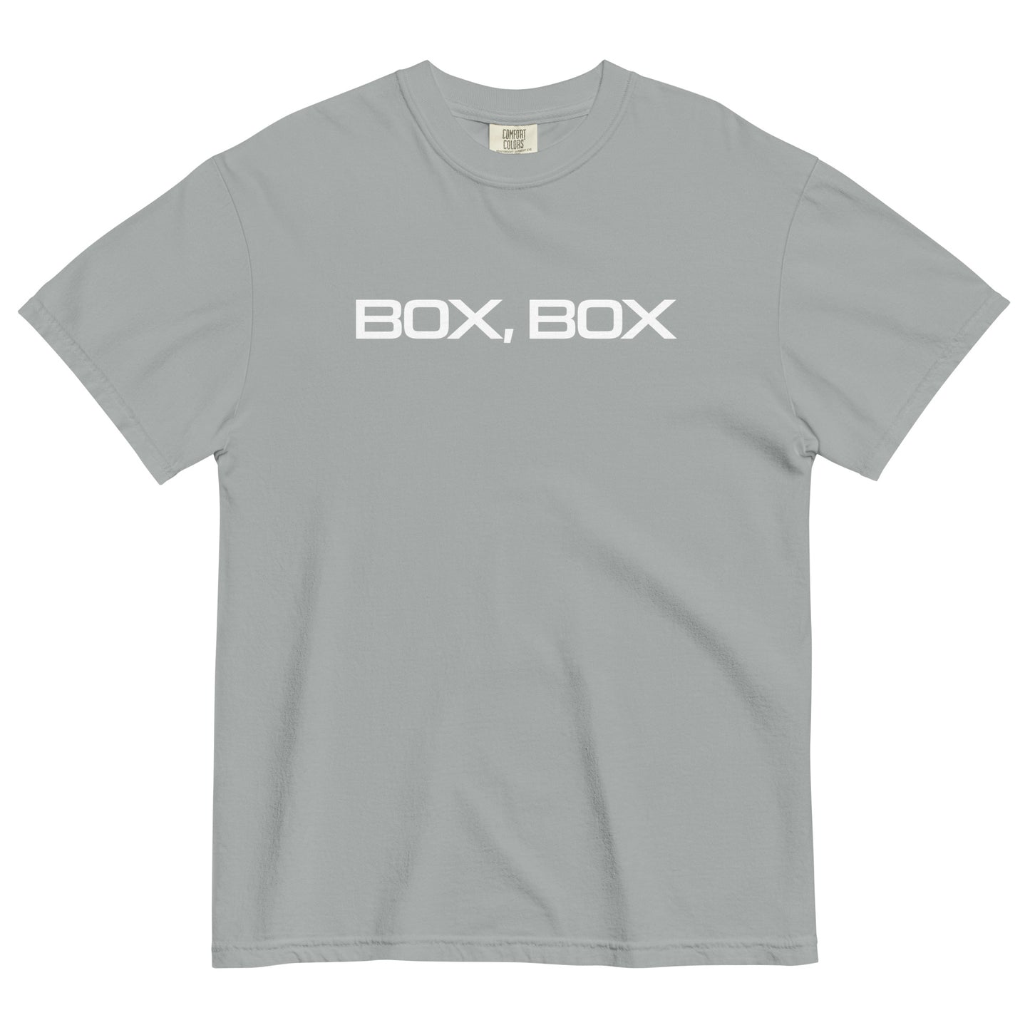 Box Box Text F1 Racing Unisex T-Shirt in Granite Gray