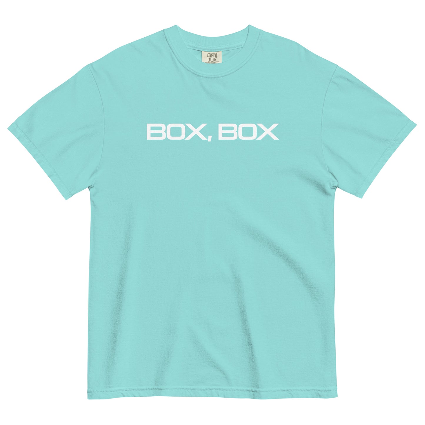 Box Box Text F1 Racing Unisex T-Shirt in Lagoon Blue