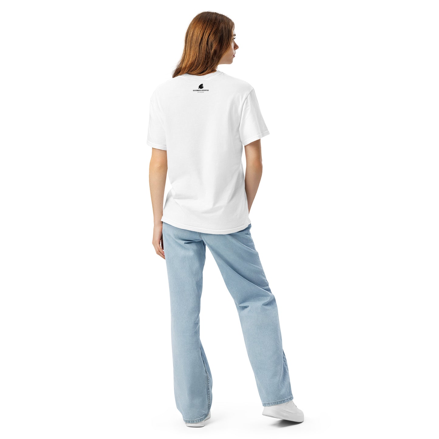 Lance Stroll #18 F1 Driver Unisex T-Shirt in White - Female Model Back View