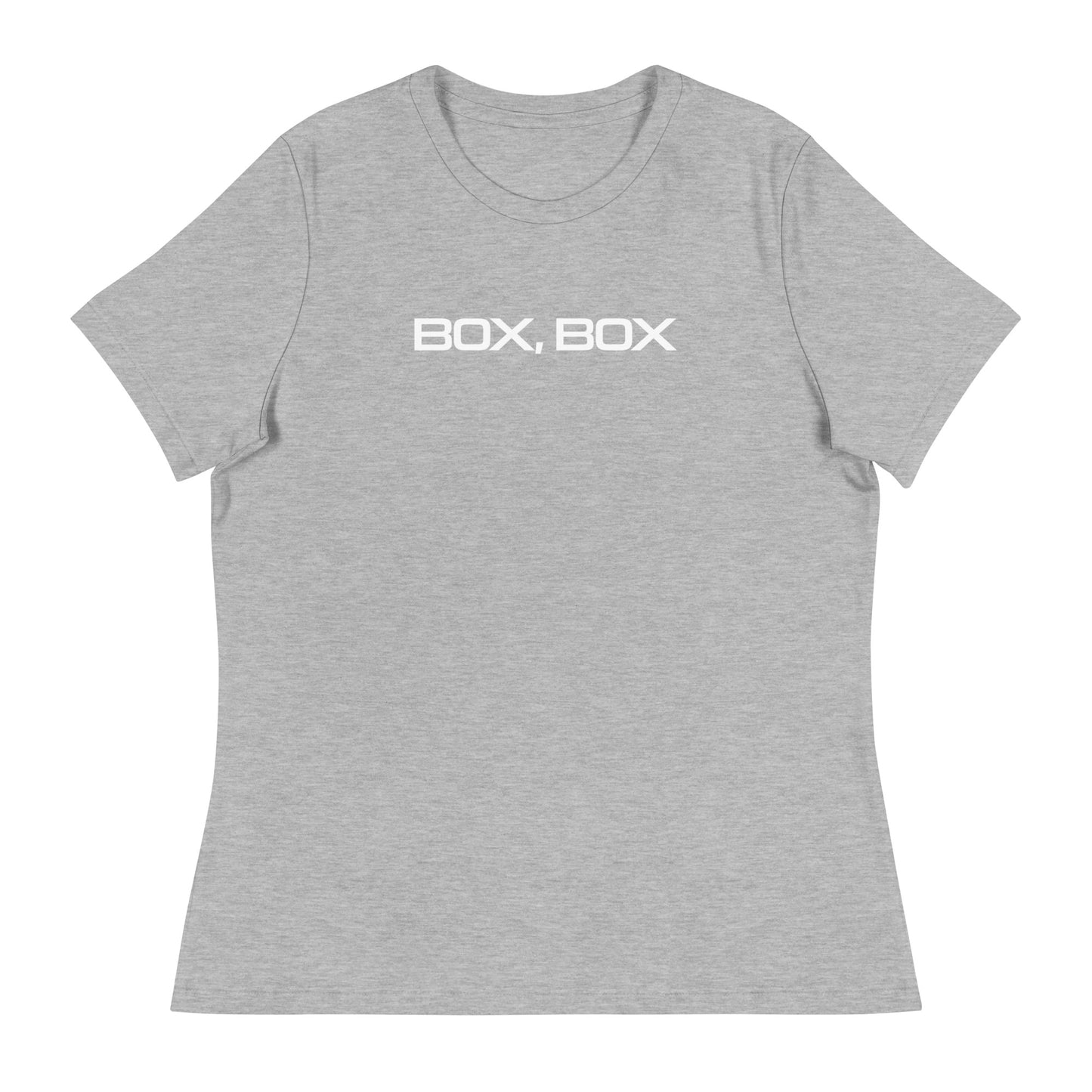 Box Box Text F1 Racing Women's Relaxed T-Shirt in Heather Gray