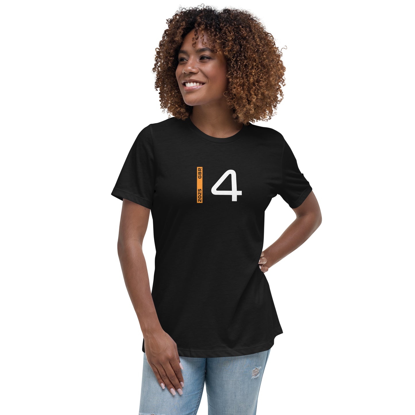 #4 F1 Driver Lando Norris Women's Relaxed T-Shirt in Black