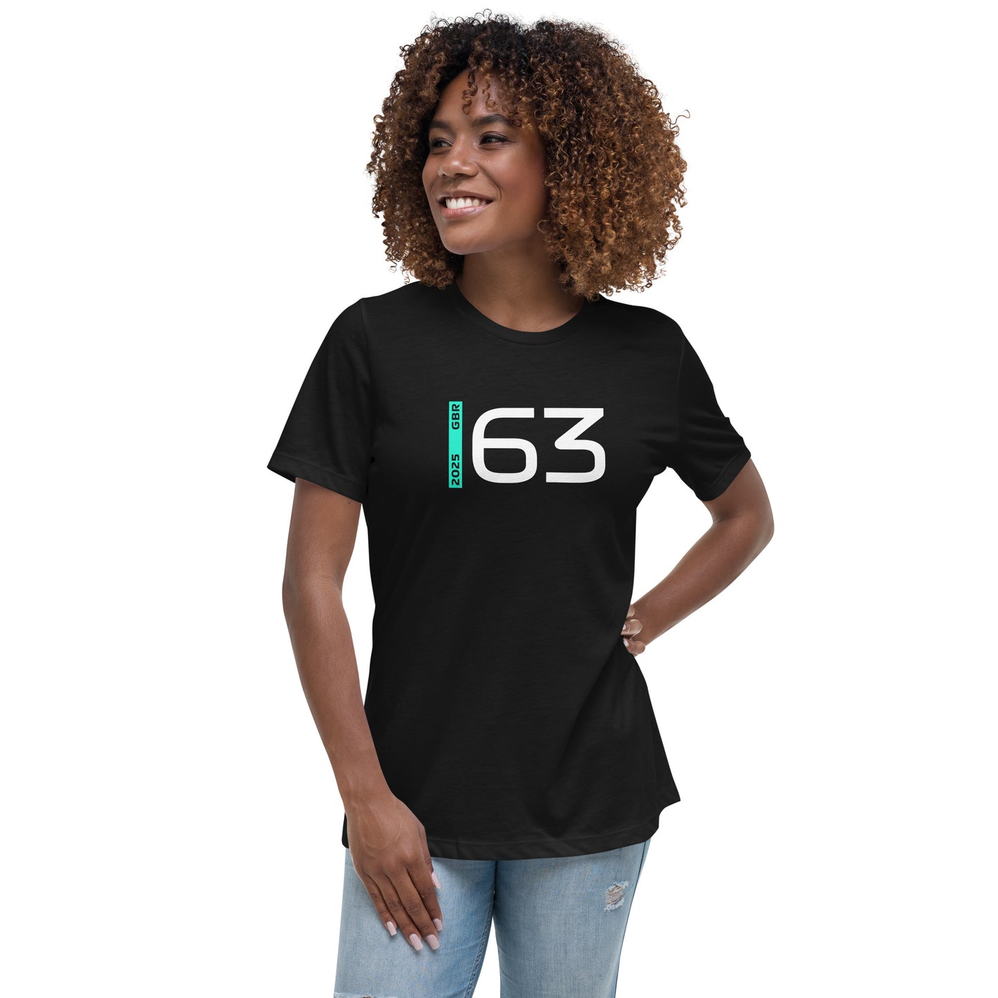 #63 F1 Driver George Russell Women's Relaxed T-Shirt in Black
