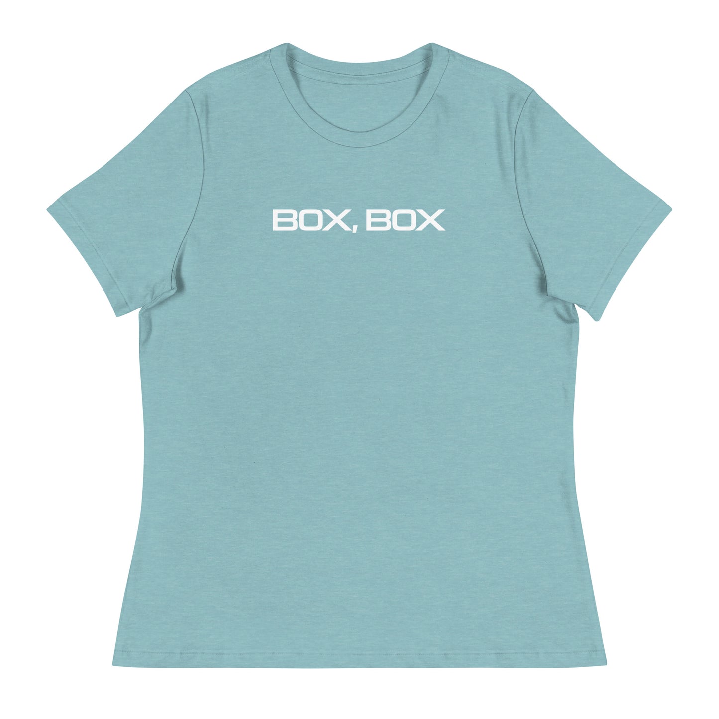 Box Box Text F1 Racing Women's Relaxed T-Shirt in Lagoon Blue