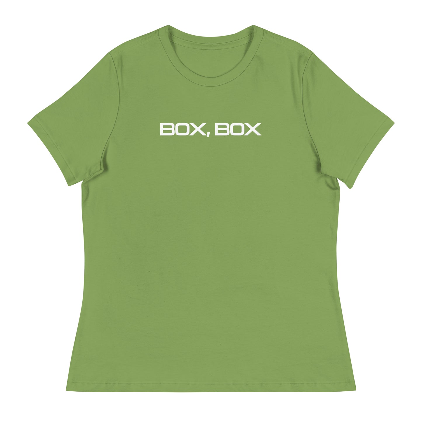 Box Box Text F1 Racing Women's Relaxed T-Shirt in Leaf Green