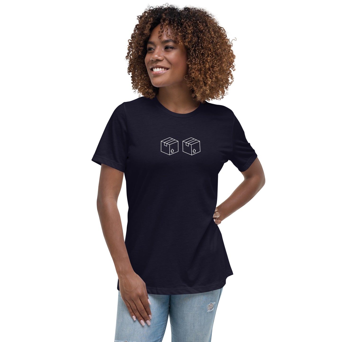 Box Box F1 Graphic Women's Relaxed T-Shirt in Navy Blue