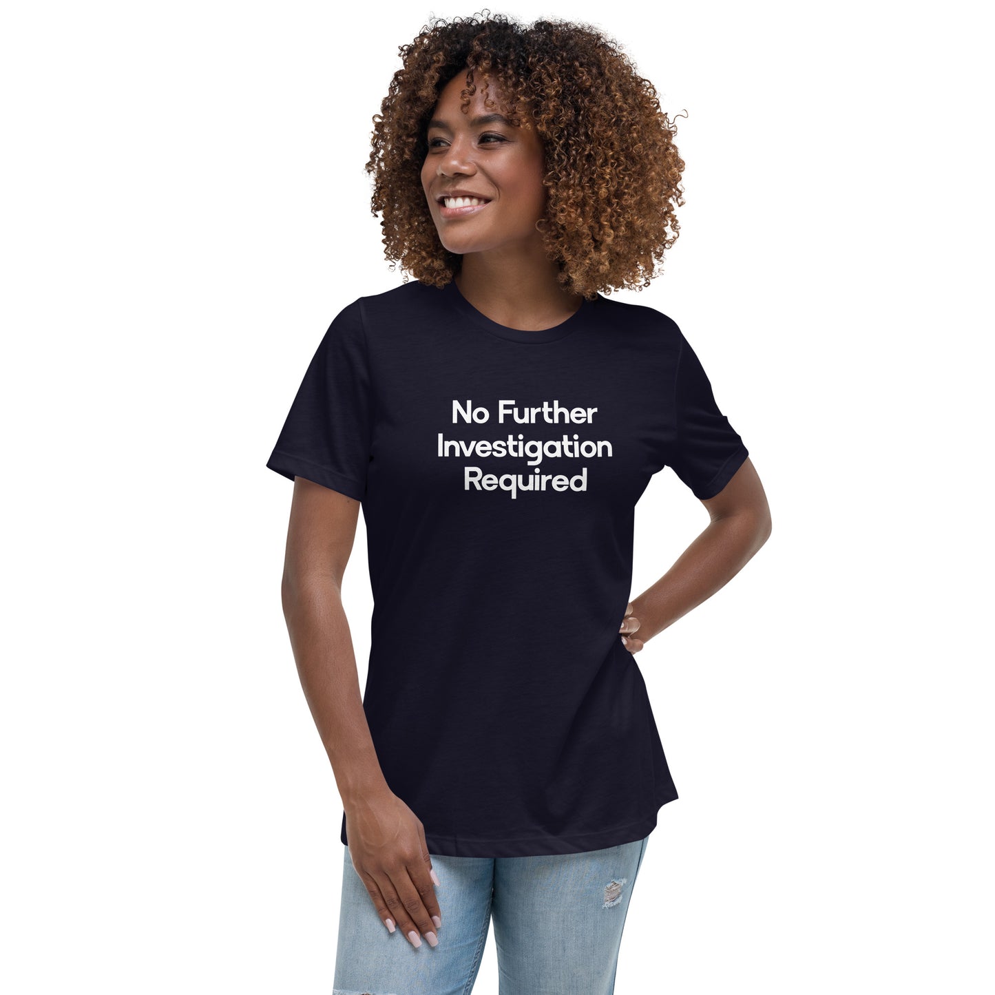 No Further Investigation Required Women's Relaxed T-Shirt in Navy