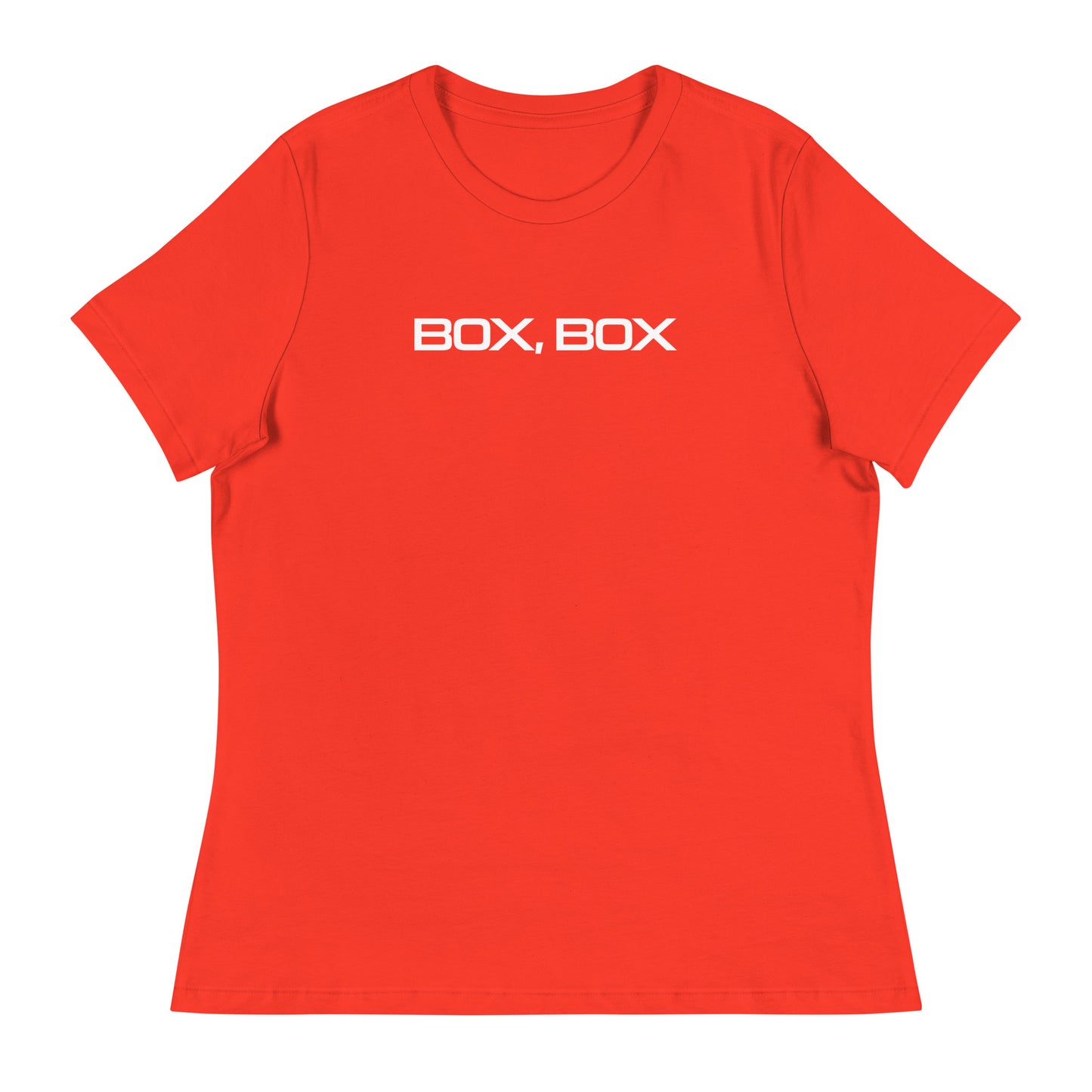 Box Box Text F1 Racing Women's Relaxed T-Shirt in Poppy Red
