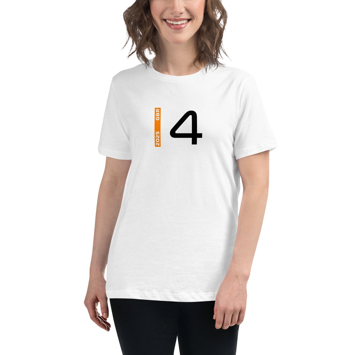 #4 F1 Driver Lando Norris Women's Relaxed T-Shirt in White