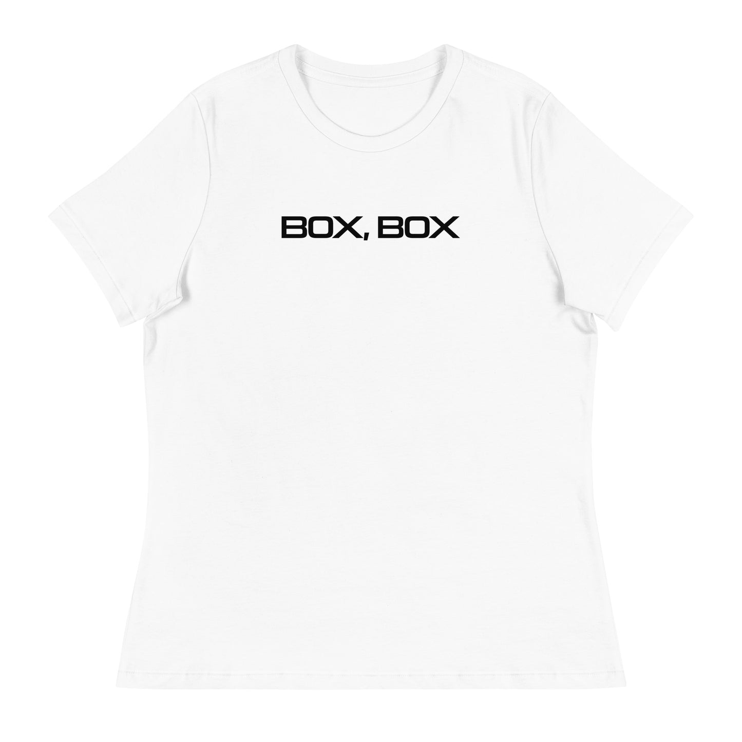 Box Box Text F1 Racing Women's Relaxed T-Shirt in White