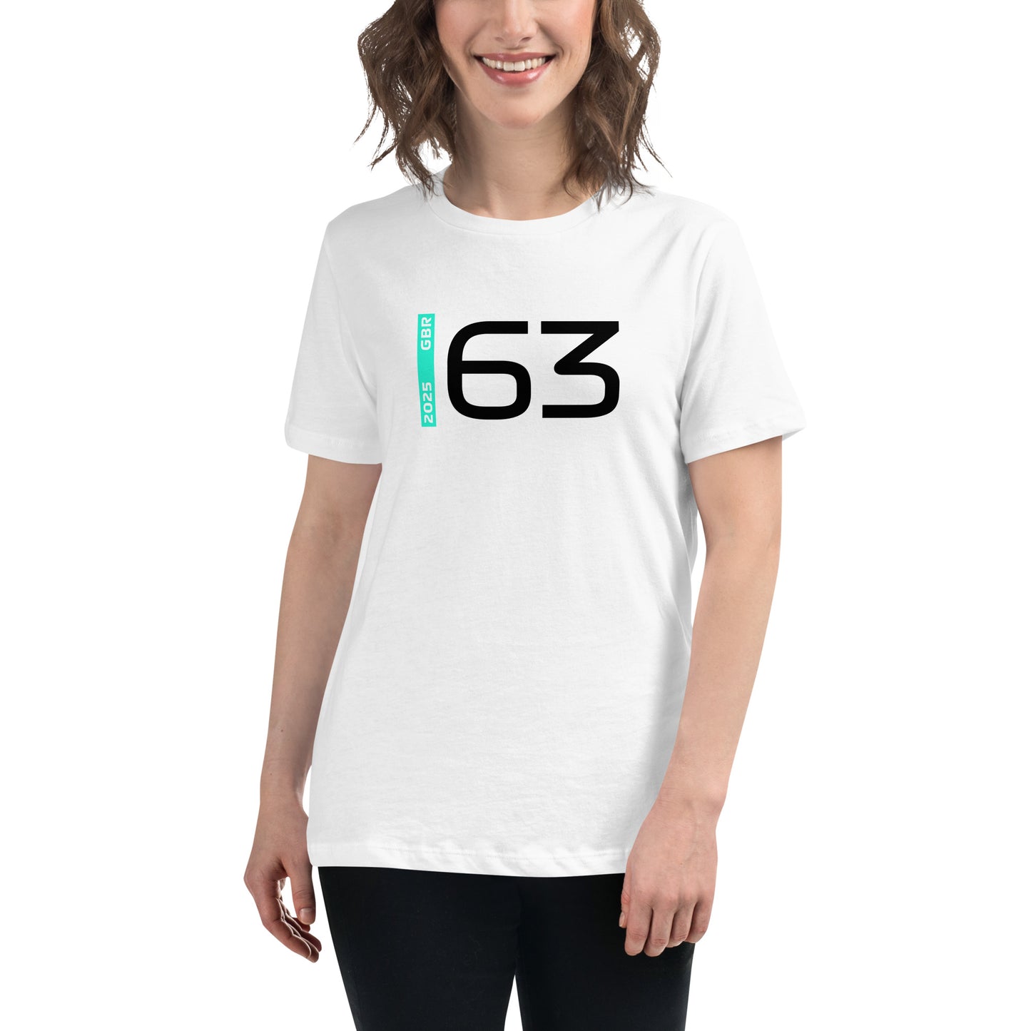 #63 F1 Driver George Russell Women's Relaxed T-Shirt in White