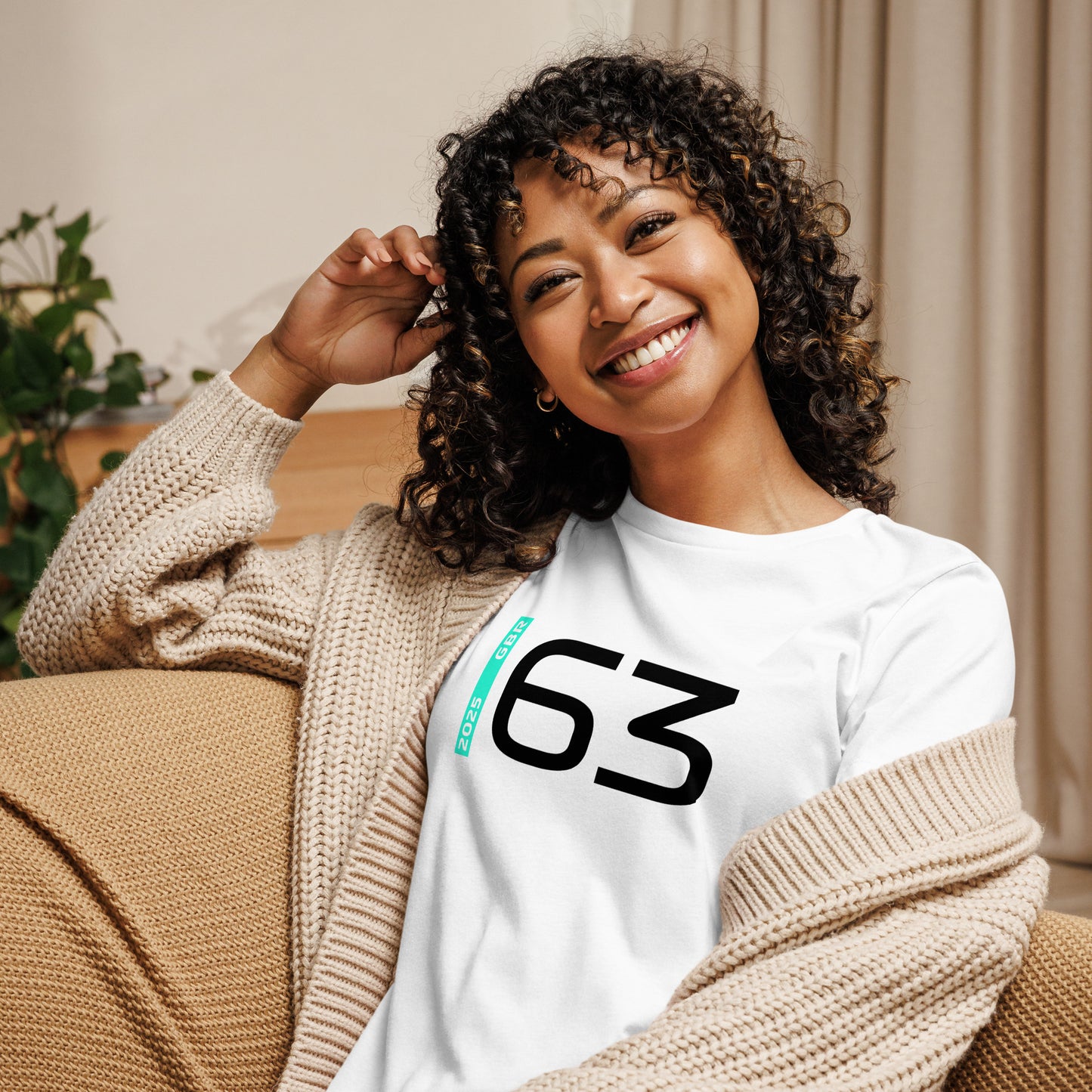 #63 F1 Driver George Russell Women's Relaxed T-Shirt in White