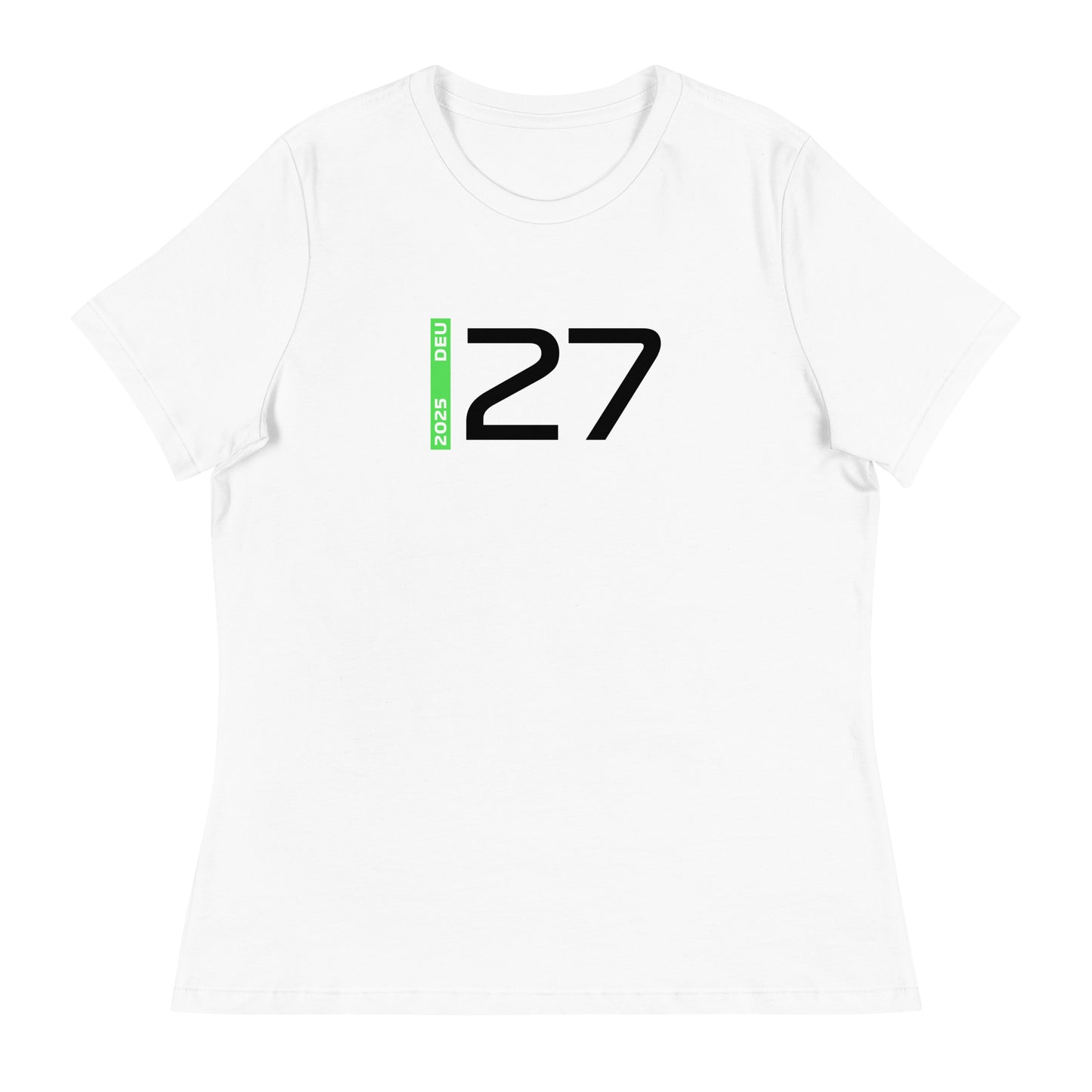 #27 F1 Driver Nico Hulkenberg Women's Relaxed T-Shirt in White