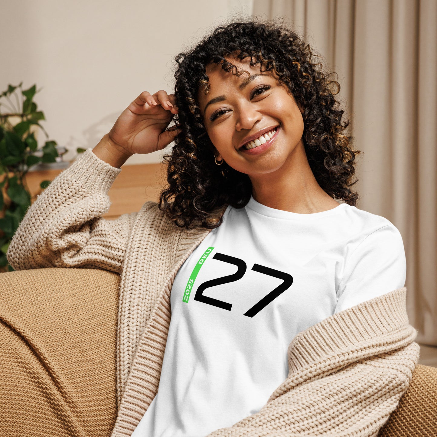 #27 F1 Driver Nico Hulkenberg Women's Relaxed T-Shirt in White