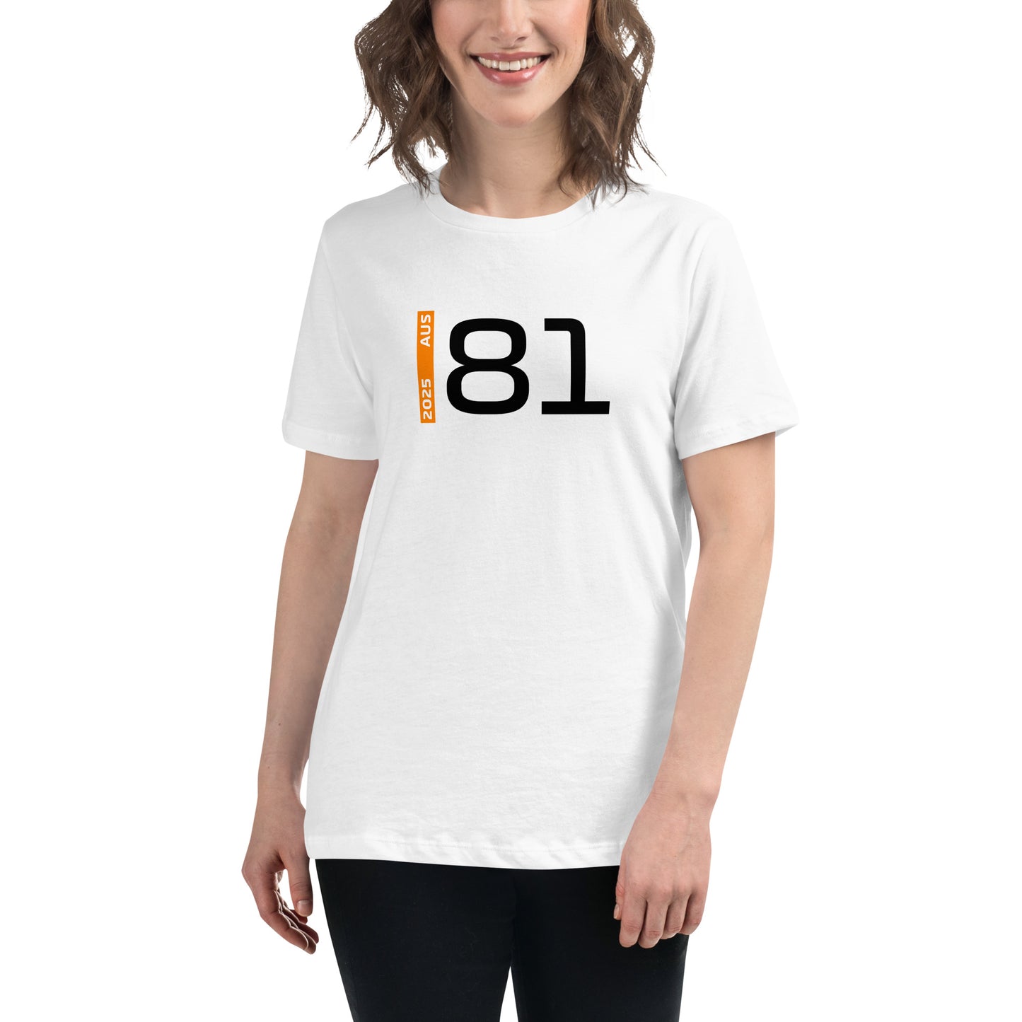 #81 F1 Driver Oscar Piastri Women's Relaxed T-Shirt in White