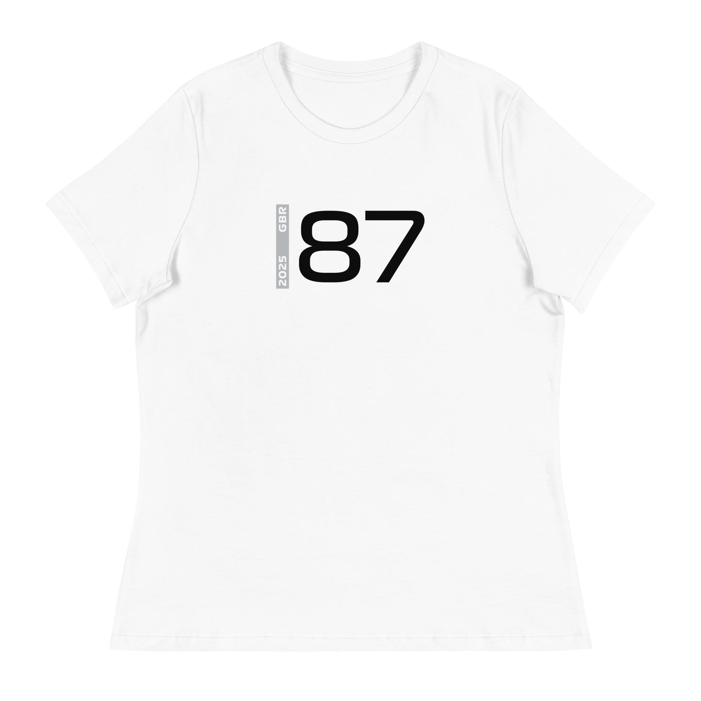 #87 F1 Driver Ollie Bearman Women's Relaxed T-Shirt in White