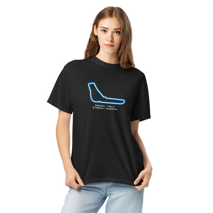 Monza - Italy - F1 Circuit Unisex T-Shirt in Black - Female Model Front View