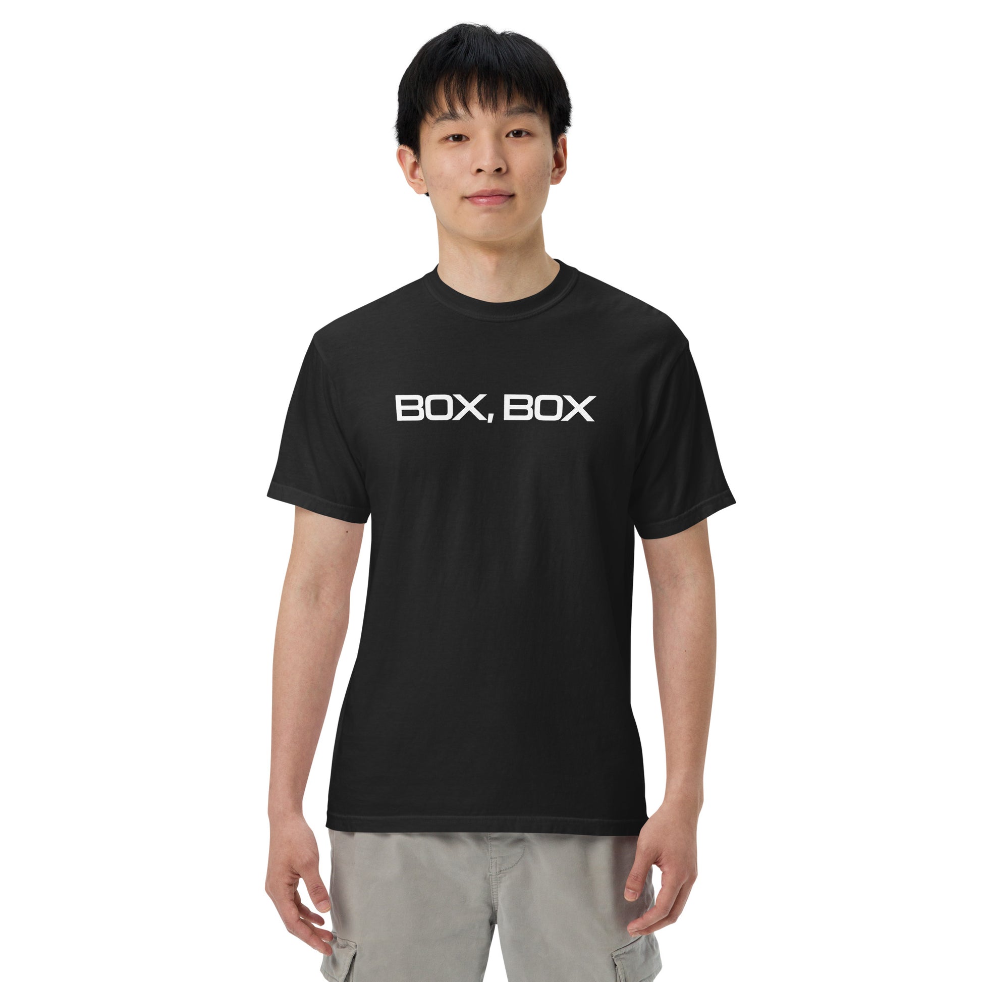 Box Box Text F1 Racing Unisex T-Shirt in Black