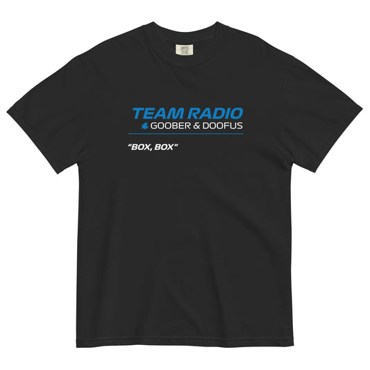 Box Box F1 Goober & Doofus Team Radio Unisex T-Shirt in Black