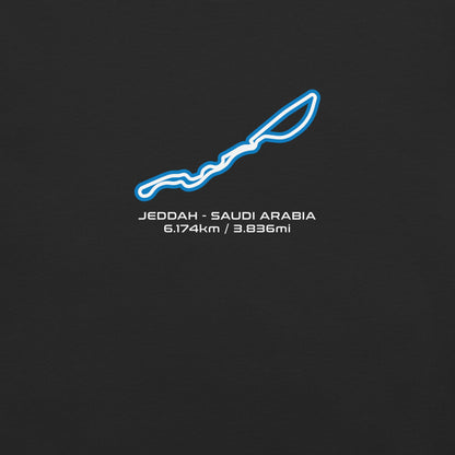 Jeddah - Saudi Arabia - F1 Circuit Unisex T-Shirt in Black - Close Up