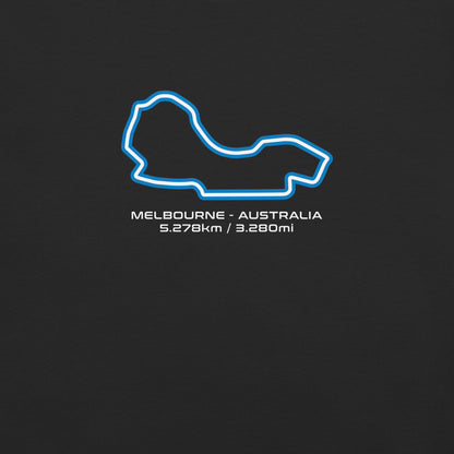 Melbourne - Australia - F1 Circuit Unisex T-Shirt in Black - Close Up