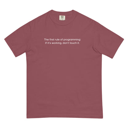 The First Rule of Programming Unisex T-Shirt in Brick