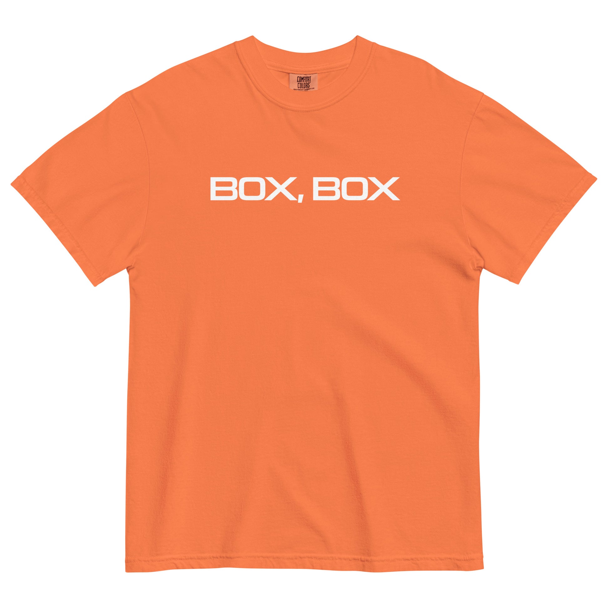 Box Box Text F1 Racing Unisex T-Shirt in Burnt Orange