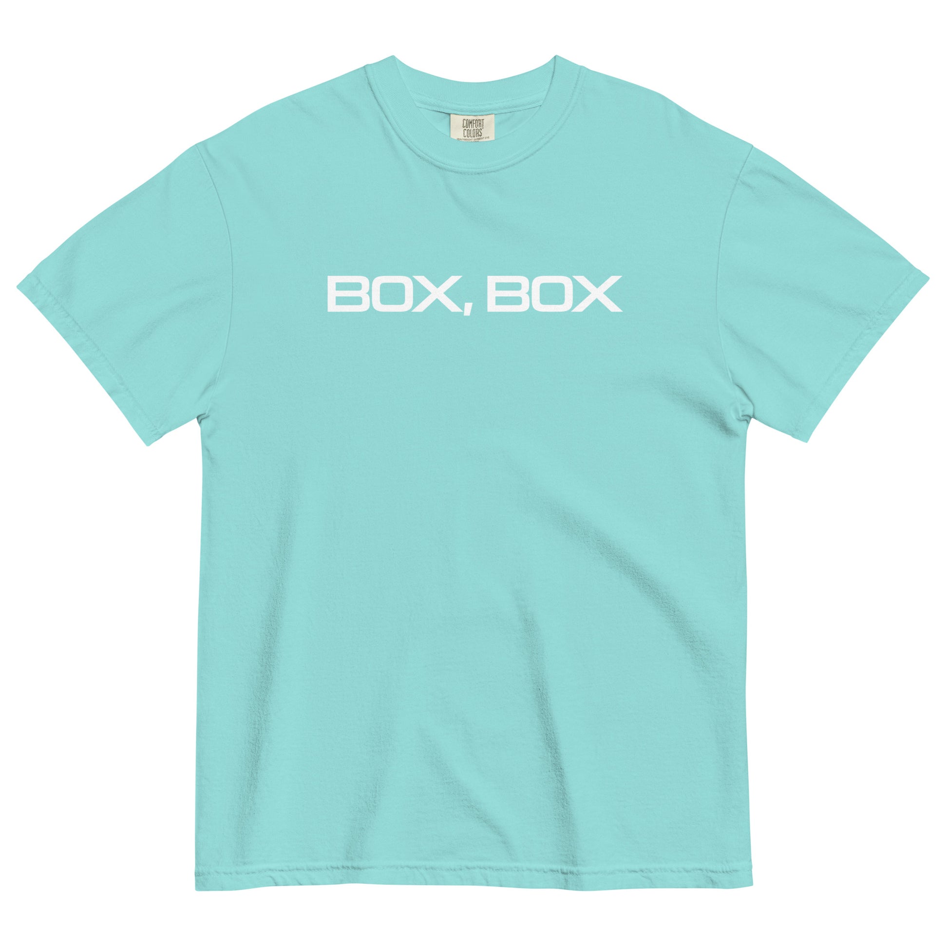 Box Box Text F1 Racing Unisex T-Shirt in Lagoon Blue