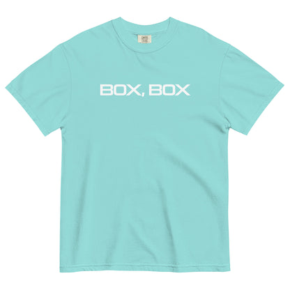 Box Box Text F1 Racing Unisex T-Shirt in Lagoon Blue