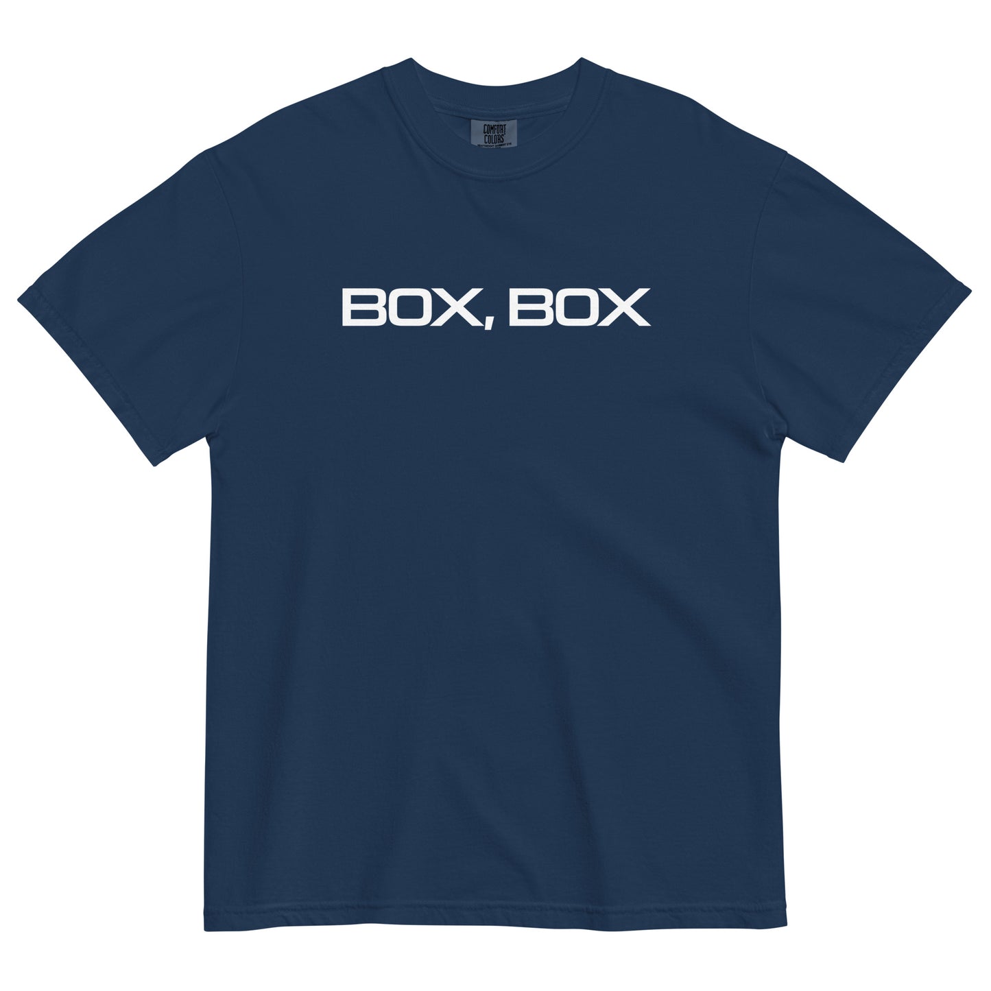Box Box Text F1 Racing Unisex T-Shirt in Navy Blue