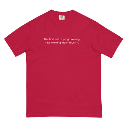 The First Rule of Programming Unisex T-Shirt in Red
