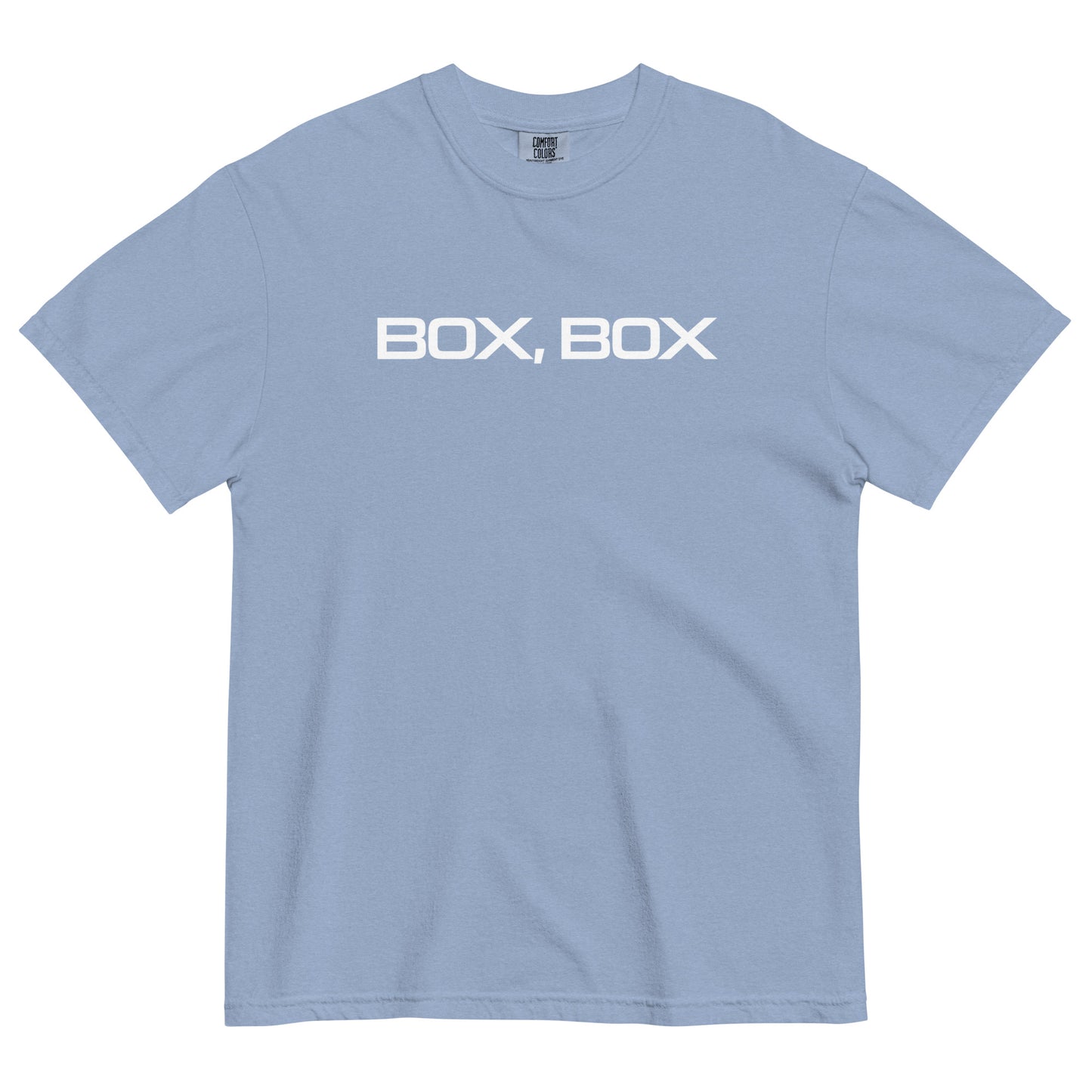 Box Box Text F1 Racing Unisex T-Shirt in Denim Blue