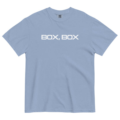Box Box Text F1 Racing Unisex T-Shirt in Denim Blue