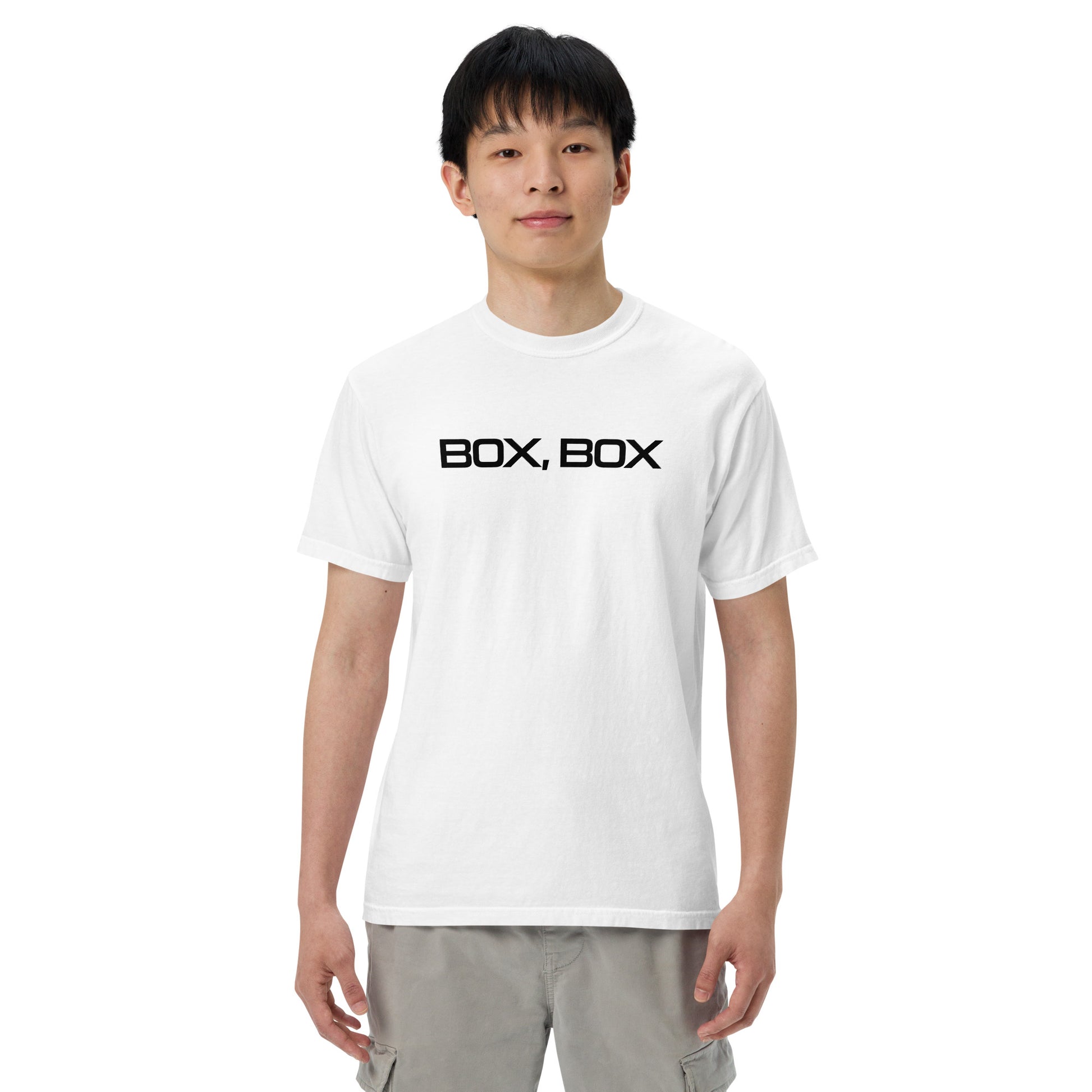 Box Box Text F1 Racing Unisex T-Shirt in White