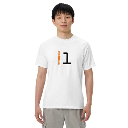 Lando Norris #1 F1 Driver Unisex T-Shirt in White - Male Model Front View