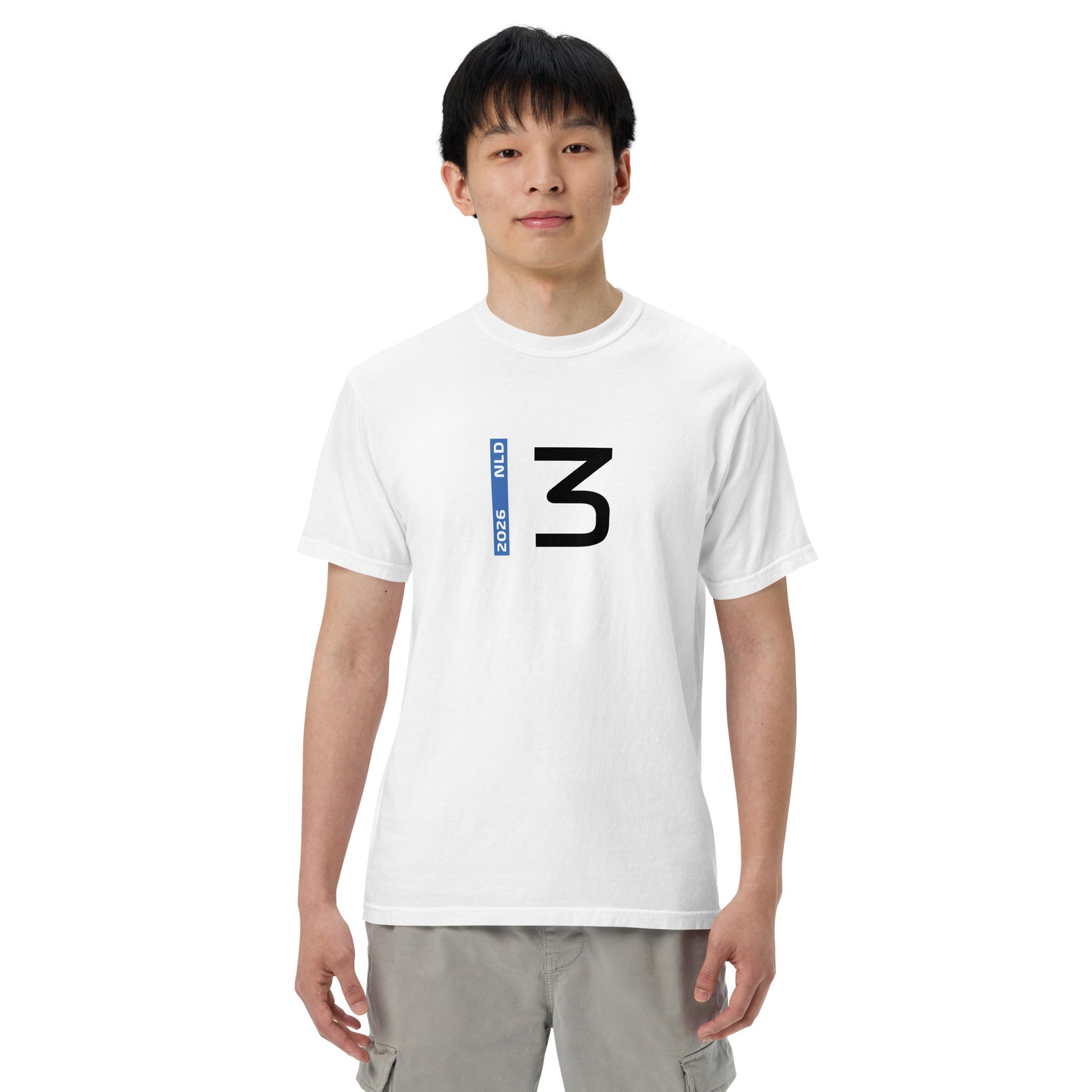 Max Verstappen #3 F1 Driver Unisex T-Shirt in White - Male Model Front View