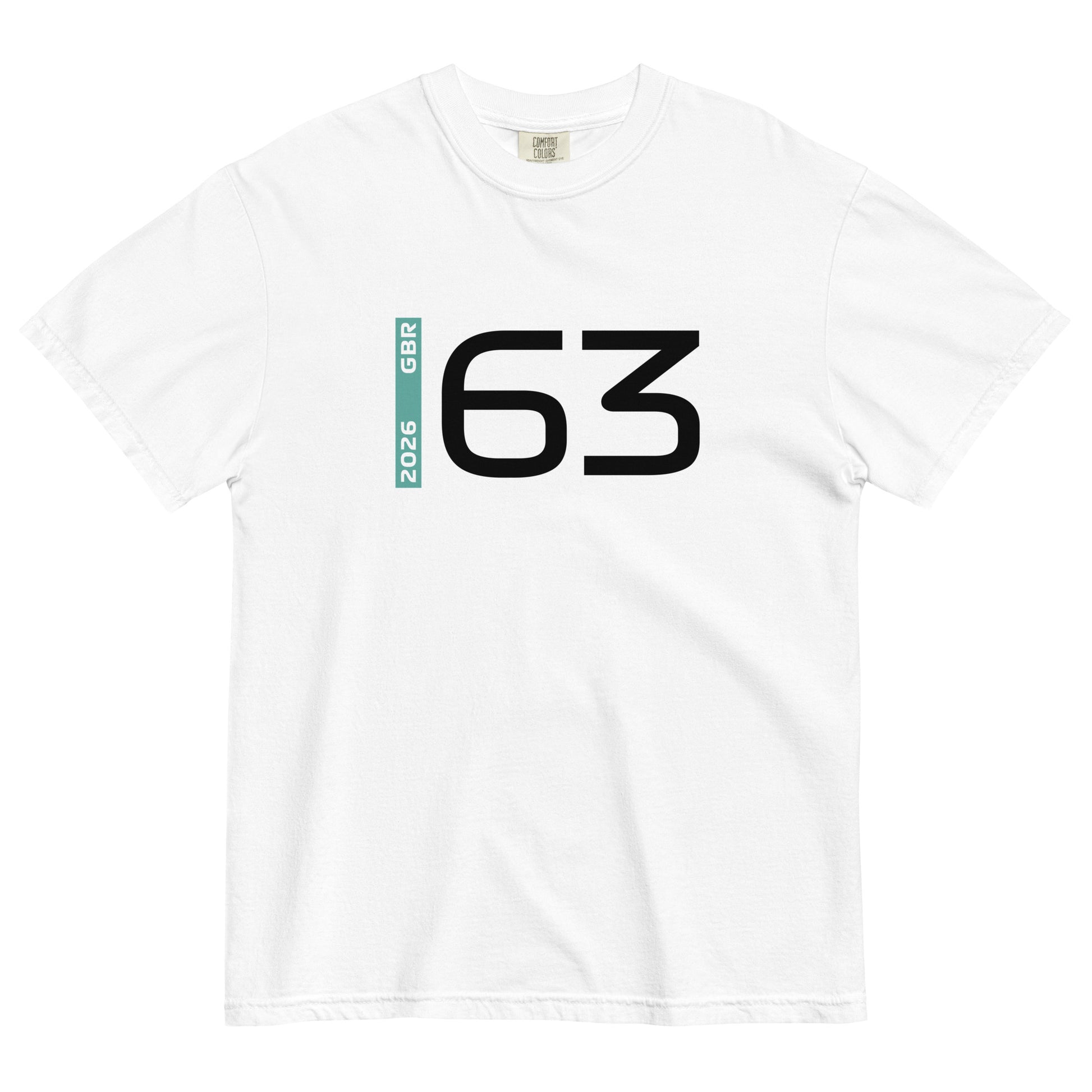 George Russell #63 F1 Driver Unisex T-Shirt in White - Front View