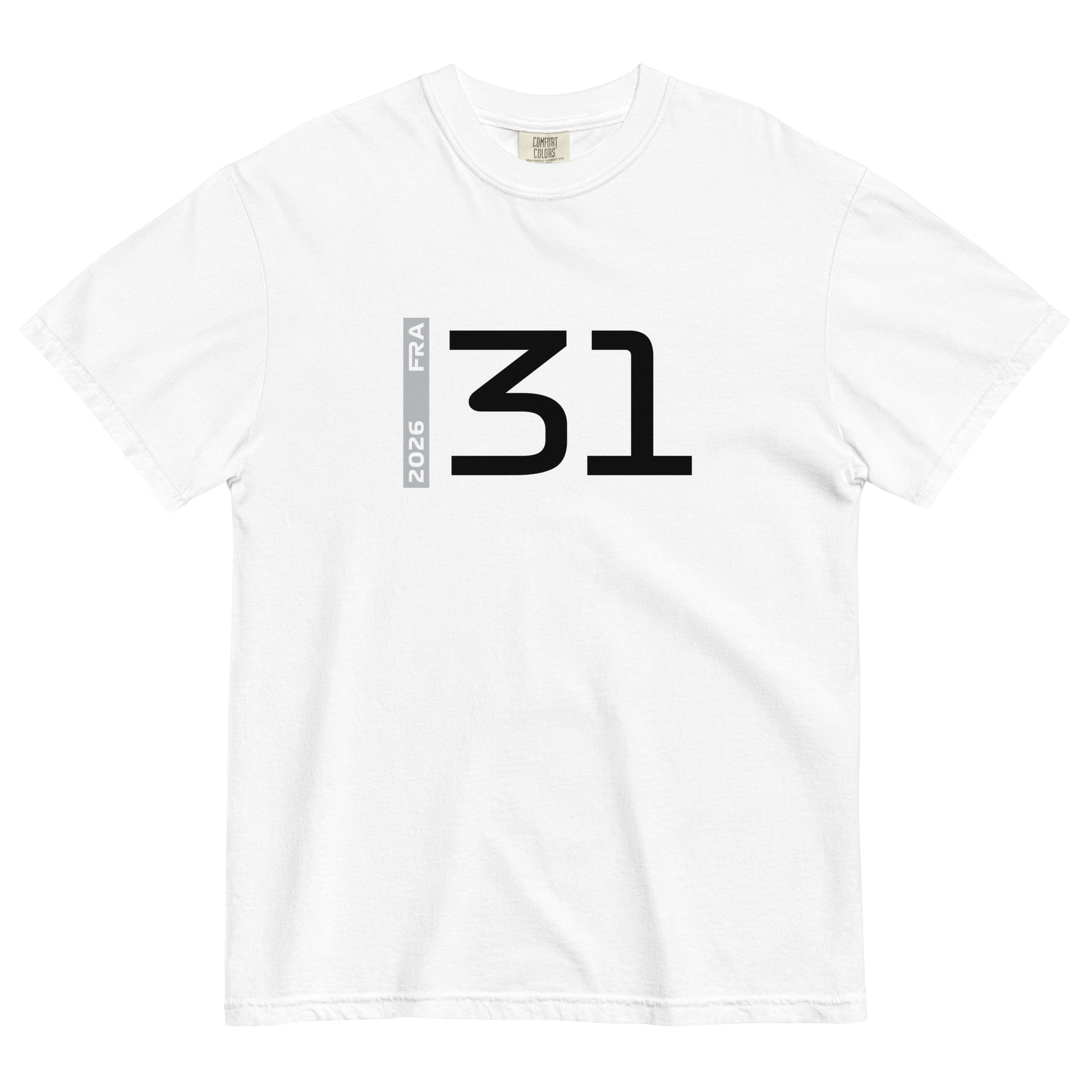 Esteban Ocon #31 F1 Driver Unisex T-Shirt in White - Front View