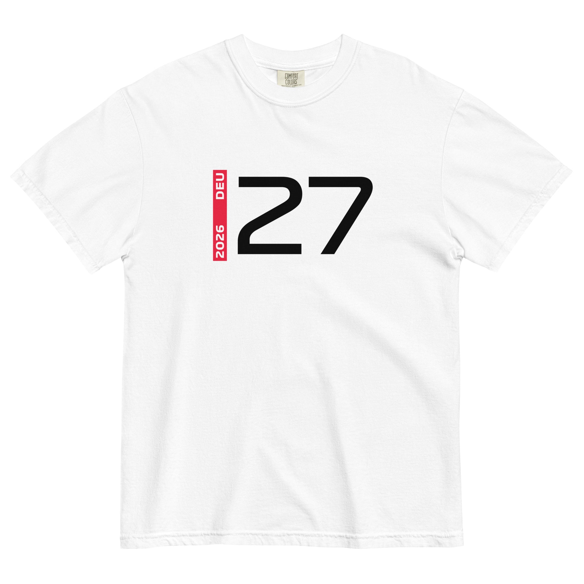 Nico Hulkenberg #27 F1 Driver Unisex T-Shirt in White - Front View