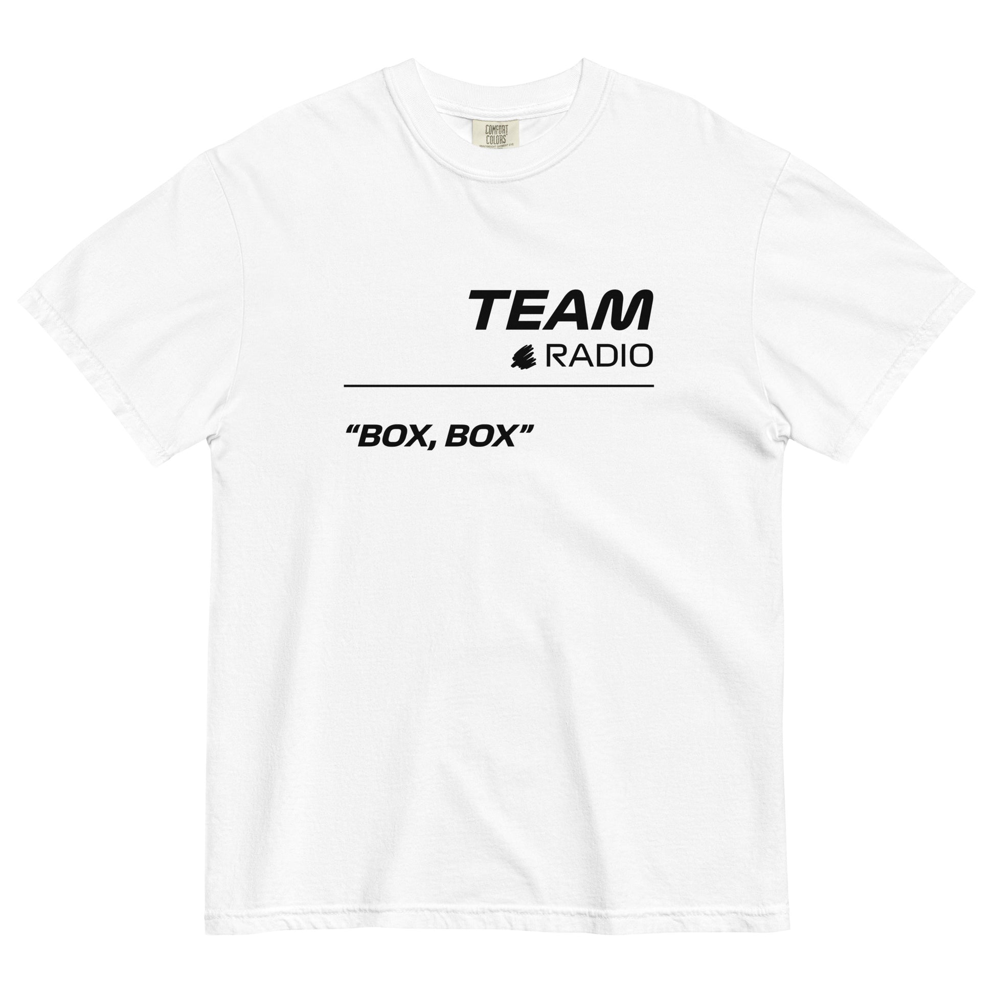 Team Radio (Box Box - Cadillac) Unisex T-Shirt in White - Front View