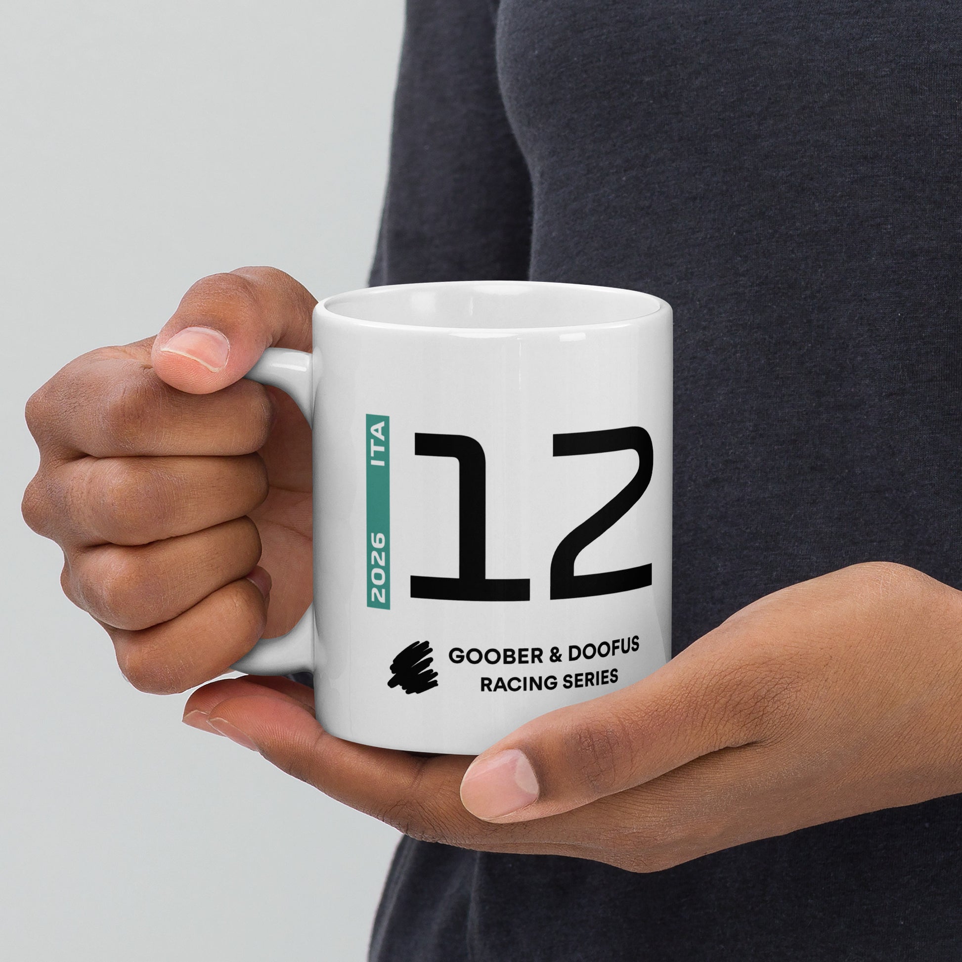 Kimi Antonelli #12 F1 Driver White Mug (11oz) - Held In Hand