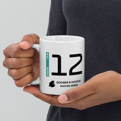Kimi Antonelli #12 F1 Driver White Mug (11oz) - Held In Hand