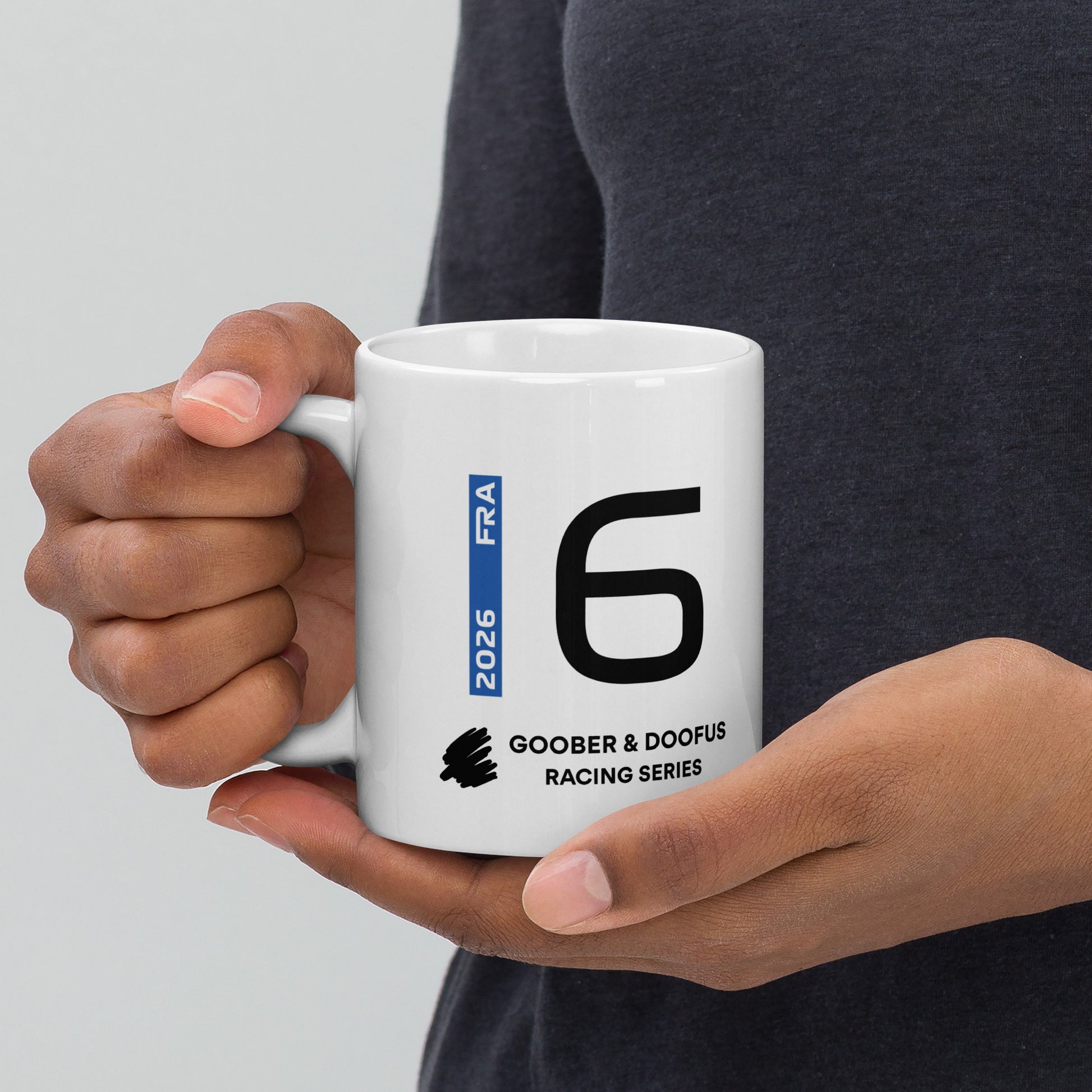 Isack Hadjar #6 F1 Driver White Mug (11oz) - Held In Hand