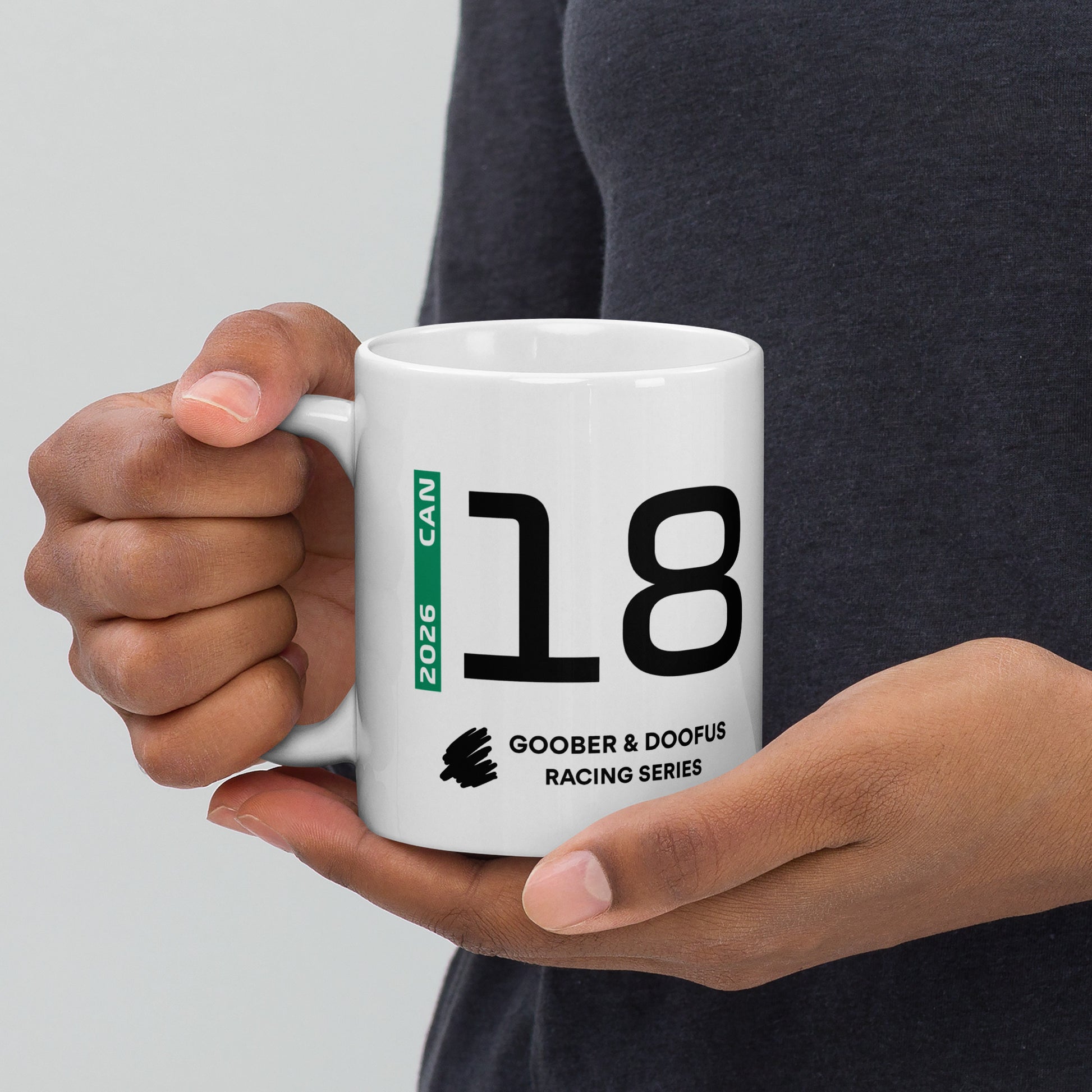 Lance Stroll #18 F1 Driver White Mug (11oz) - Held In Hand