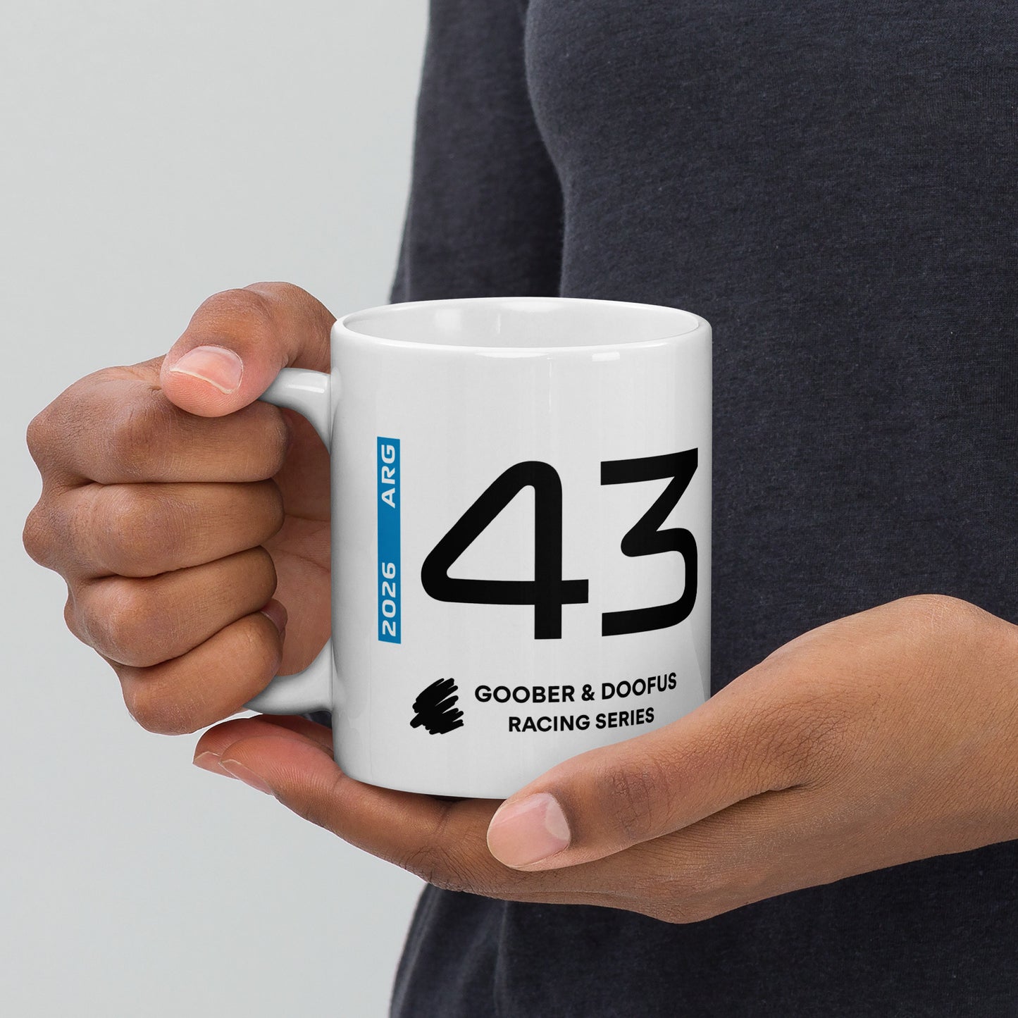 Franco Colapinto #43 F1 Driver White Mug (11oz) - Held In Hand