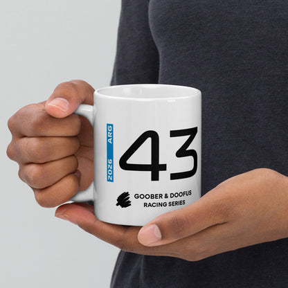 Franco Colapinto #43 F1 Driver White Mug (11oz) - Held In Hand