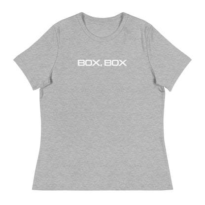 Box Box Text F1 Racing Women's Relaxed T-Shirt in Heather Gray