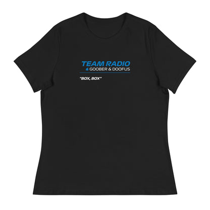 Box Box F1 Goober & Doofus Team Radio Women's Relaxed T-Shirt in Black
