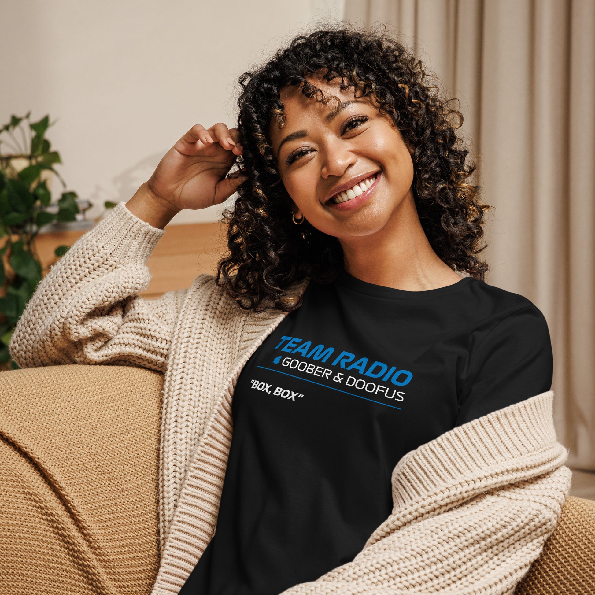 Box Box F1 Goober & Doofus Team Radio Women's Relaxed T-Shirt in Black