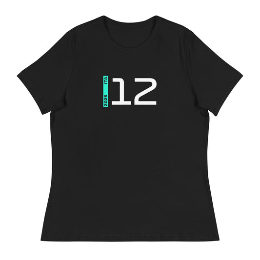 #12 F1 Driver Andrea Kimi Antonelli Women's Relaxed T-Shirt in Black